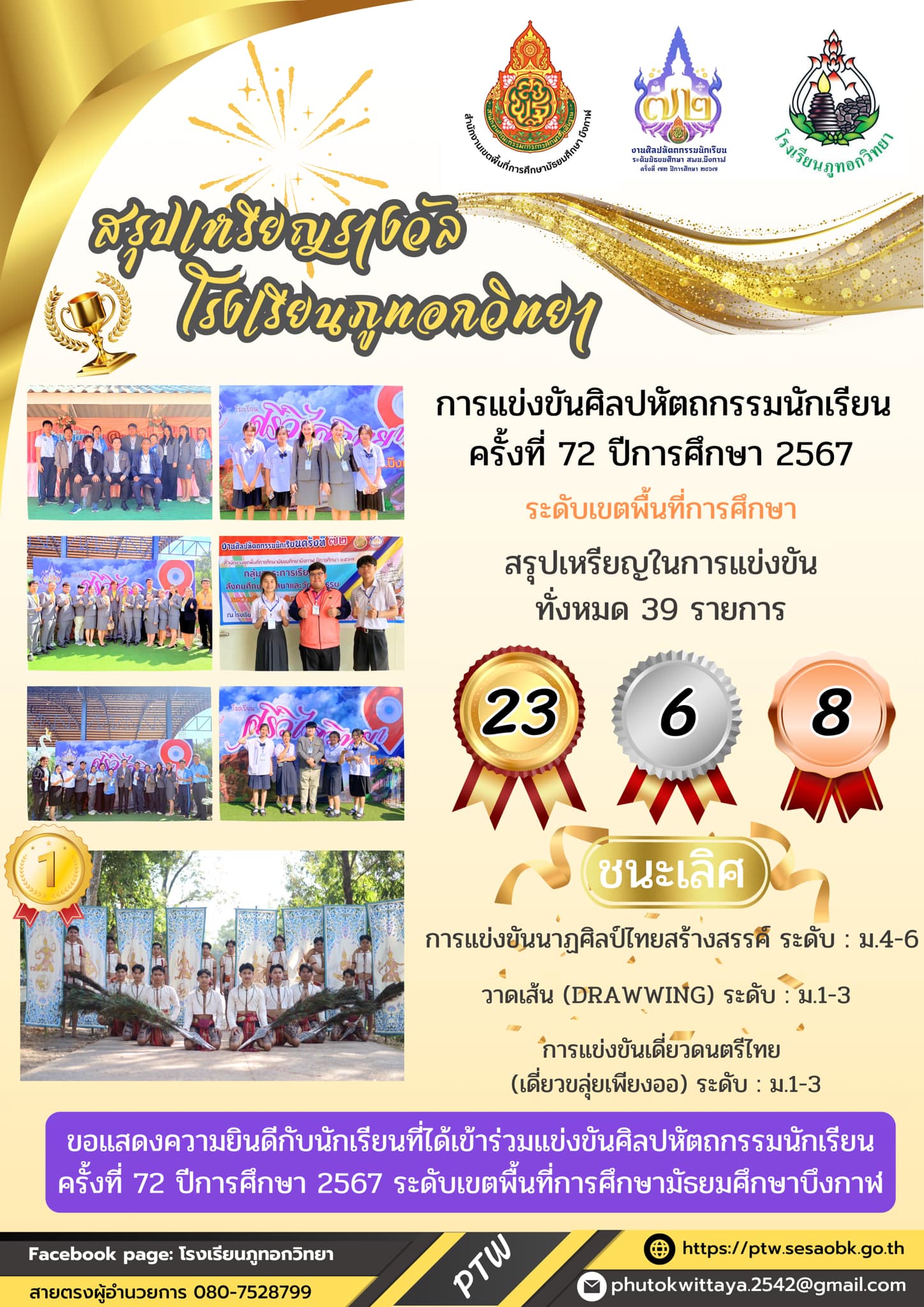 สรุปการแข่งขันศิลปหัตถกรรมนักเรียน ครั้งที่ 72